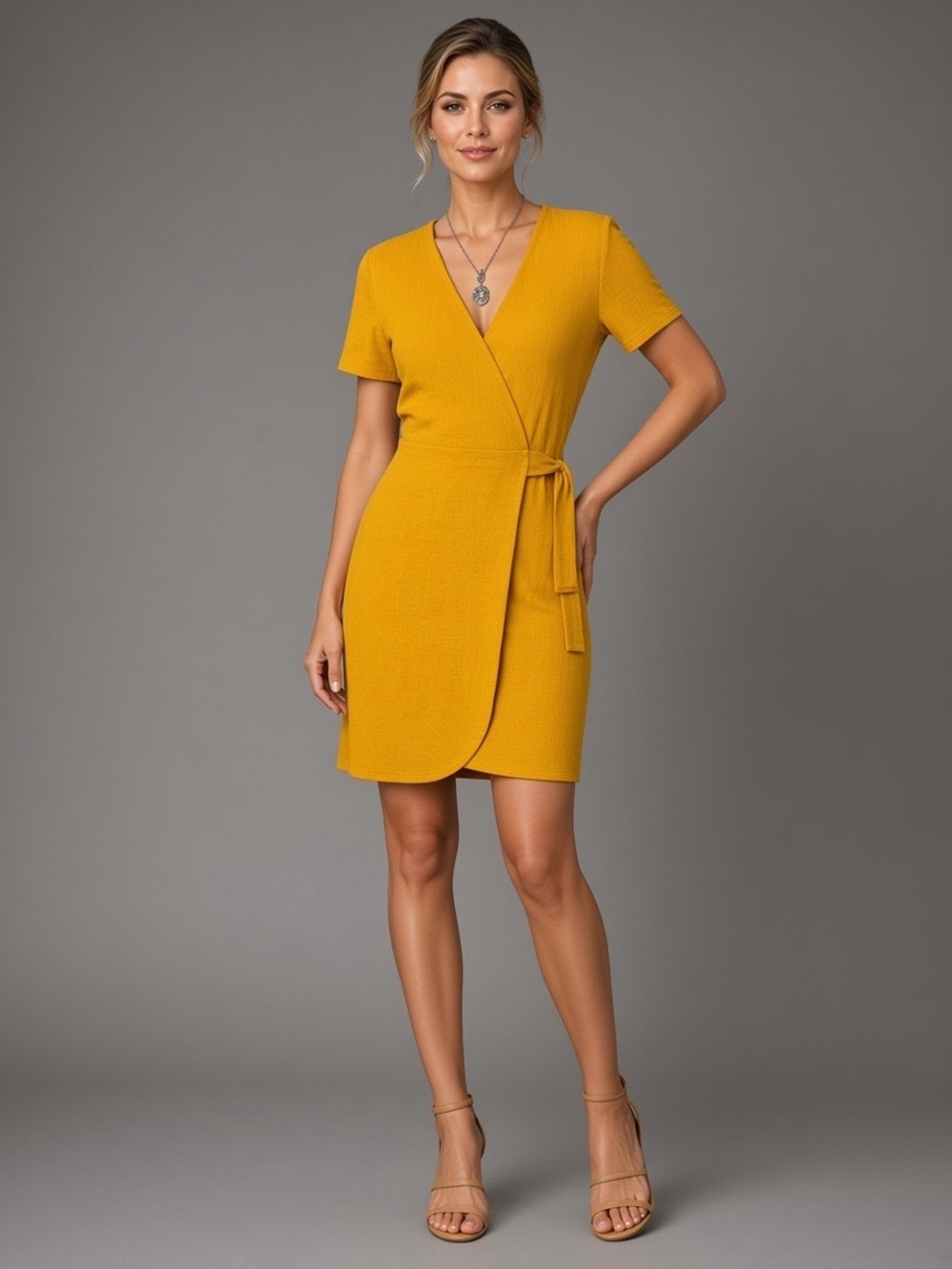 J. Crew Factory Textured Knit Wrap Dress Mustard Yellow Size XS